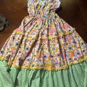 Matilda Jane Floral Ruffle Dress with Green Hem